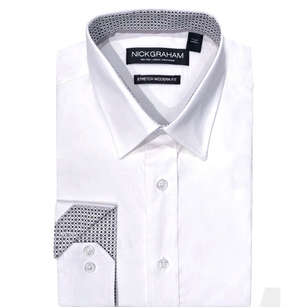 Nick Graham White Stretch Modern Fit Dress Shirt
